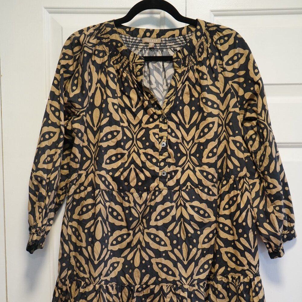 Lilla P Size P Black and Tan Patterned Button Up Dress - Picture 7 of 10